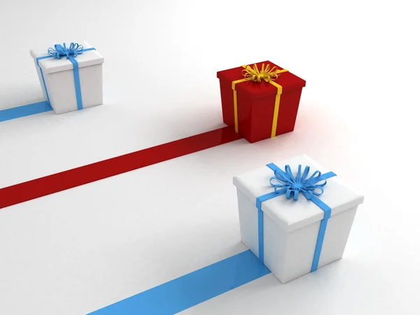 Trzy wymiarowe kolorowe prezenty — Zdjęcie stockowe