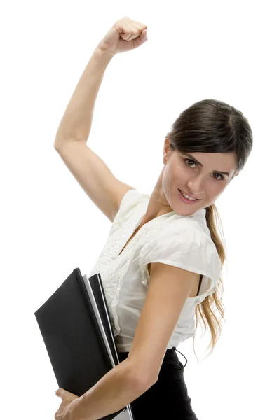 Young lady holding files — Stock Photo, Image
