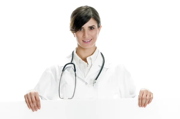 Lady doctor standing with placard — Stock Photo, Image