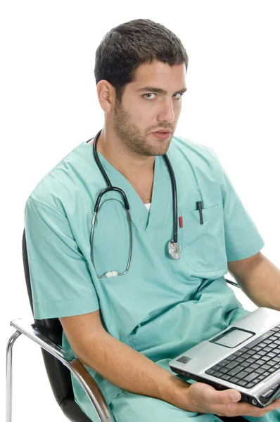 Doctor operating laptop — Stock Photo, Image