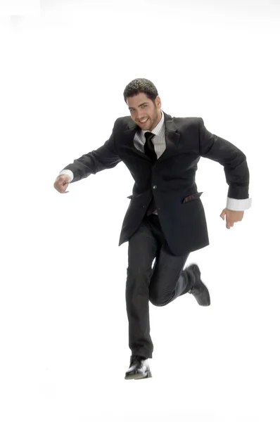Empresário pulando em uma perna — Fotografia de Stock