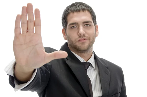 Empresário mostrando parar gesto — Fotografia de Stock
