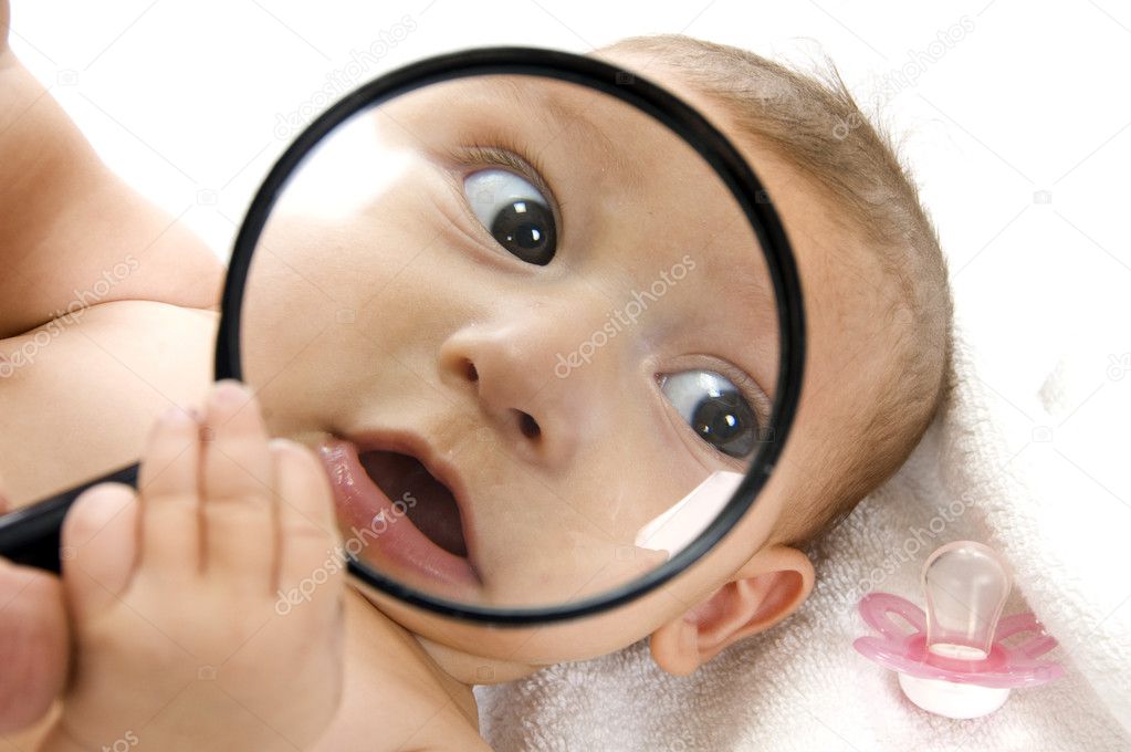Baby's magnified face