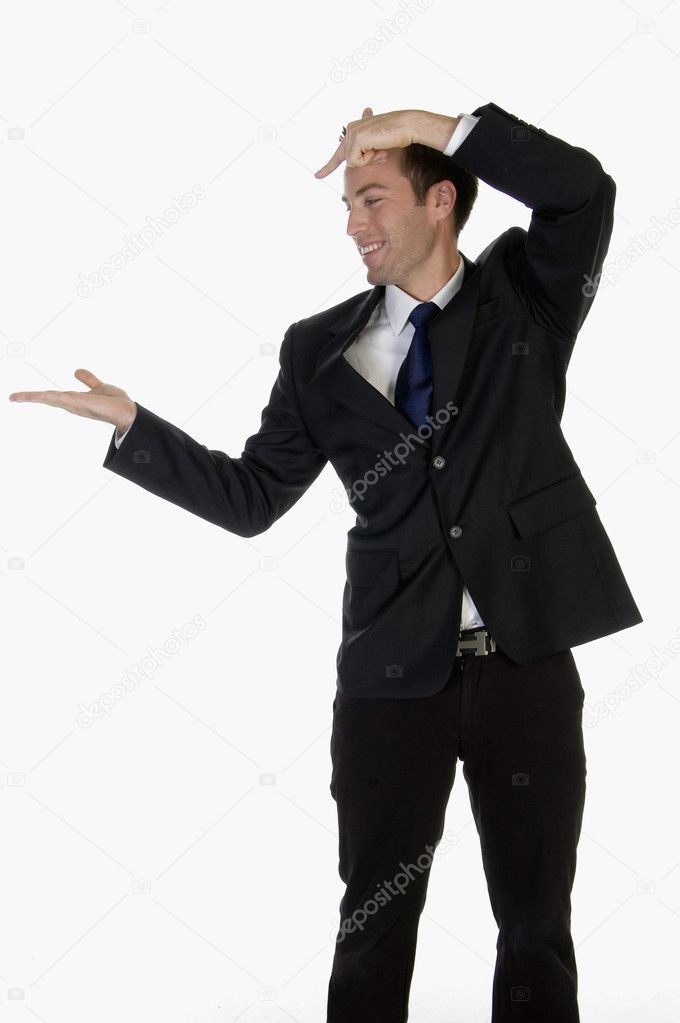 Businessman pointing towards his palm