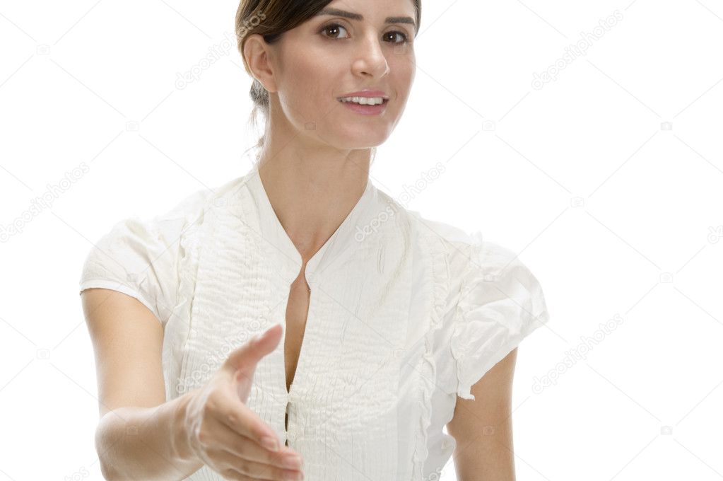 Young woman offering handshake