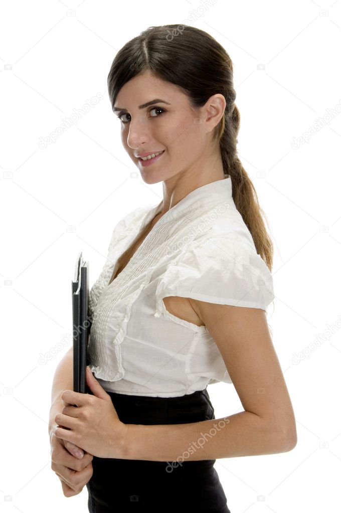 Smiling lady carrying files