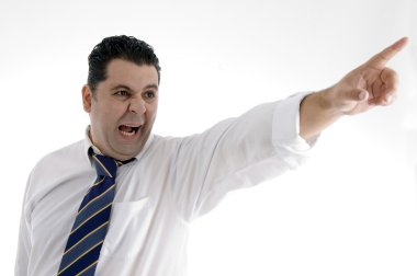 Angry businessman pointing side clipart