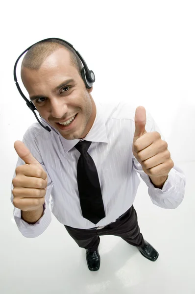 Male with headset wishing good luck — Stock Photo, Image