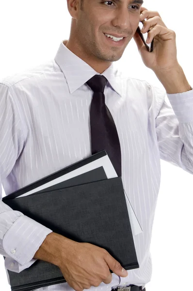 Succesvolle zakenman druk op telefoon — Stockfoto