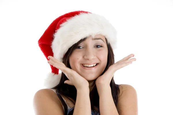 快乐的女孩在圣诞帽子的肖像 — 图库照片