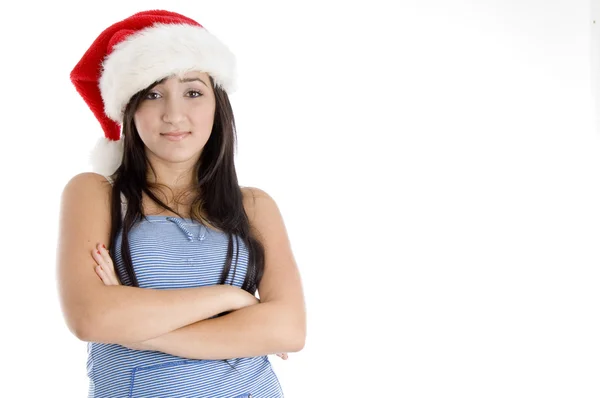 年轻漂亮的姑娘戴着圣诞帽子 — 图库照片