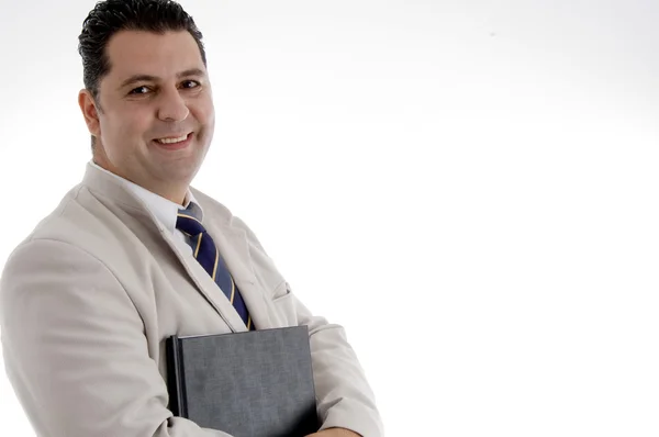 Portrait of happy businessman with file — Stock Photo, Image