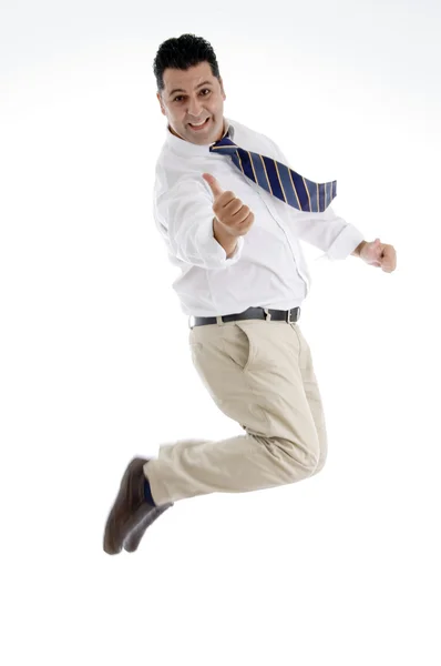 Jumping šťastný podnikatel — Stock fotografie