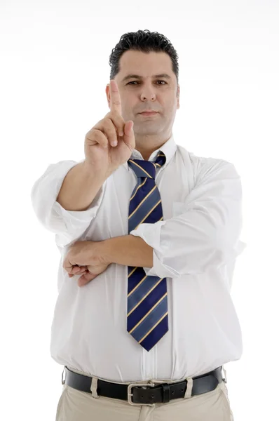 Mature businessman showing hand gesture — Stock Photo, Image