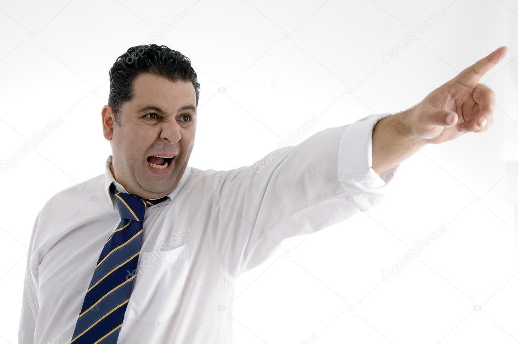 Angry businessman pointing side
