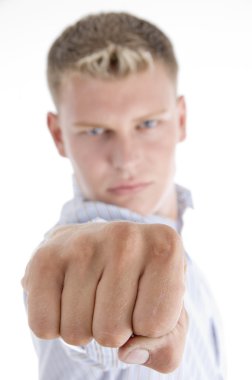 White male giving punch to camera clipart