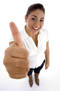 Smiling woman wishing you good luck clipart