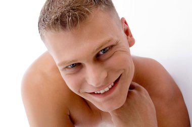 Close up of shirtless smiling male clipart