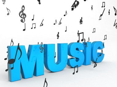 3d music text with flying notes clipart