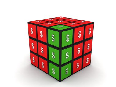 Three dimensional currency puzzle cube clipart