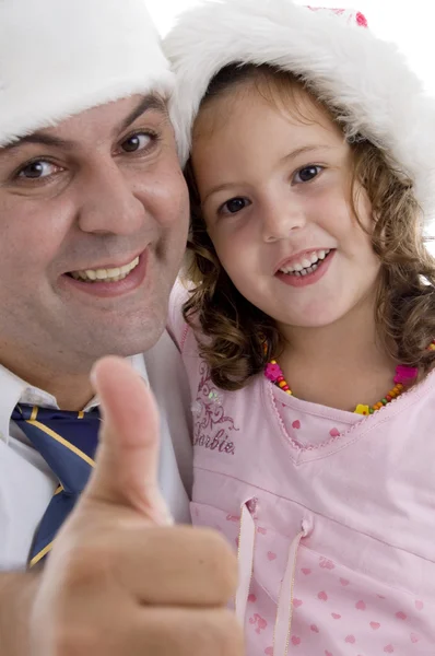 Usměvavý otec a dcera pózuje — Stock fotografie