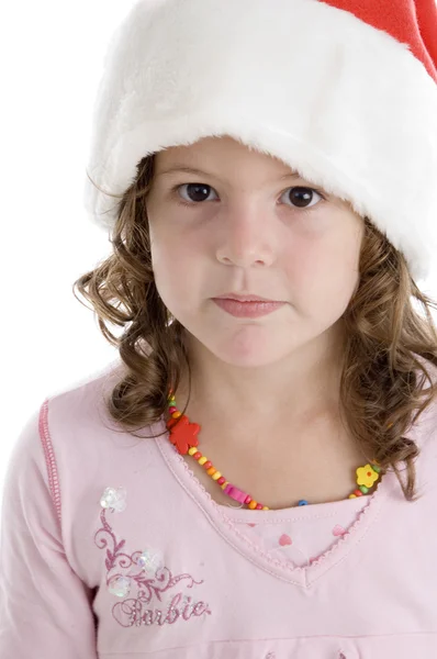Πορτρέτο του χαριτωμένο κορίτσι που φοράει καπέλο santa — Φωτογραφία Αρχείου
