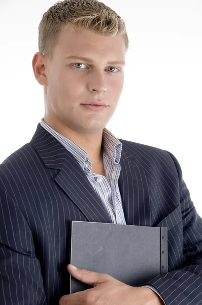 Young businessman holding folder — Stockfoto