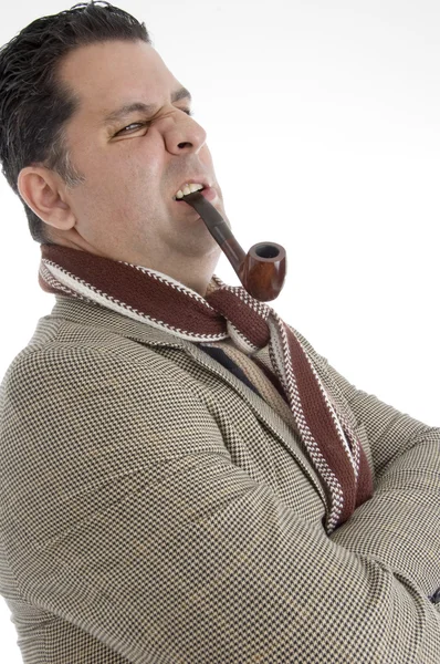 Adamın ağzında puro ile poz — Stok fotoğraf