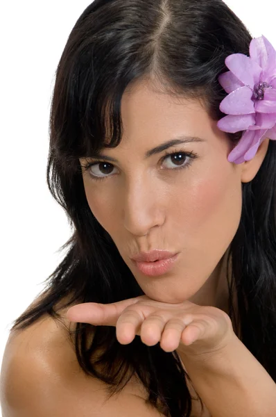 Beautiful lady giving you flying kiss — Stock Photo, Image