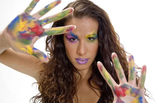 Vrouw met kleurrijke make-up — Stockfoto
