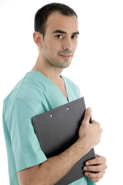 Posada lateral del médico con almohadilla de escritura —  Fotos de Stock