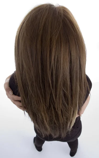 Fêmea com cabelo comprido, pose traseira — Fotografia de Stock