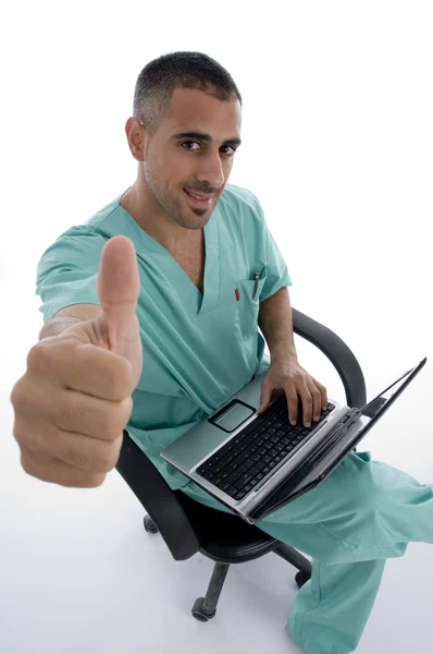 Amerikansk läkare med bärbar dator — Stockfoto