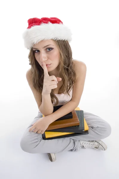 Student asking to keep quiet with books — Stock Photo, Image