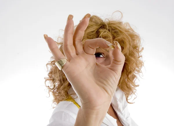 Mujer mostrando ok signo — Foto de Stock
