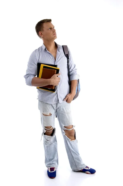 Volledige lichaam pose van student met zijn boeken — Stockfoto