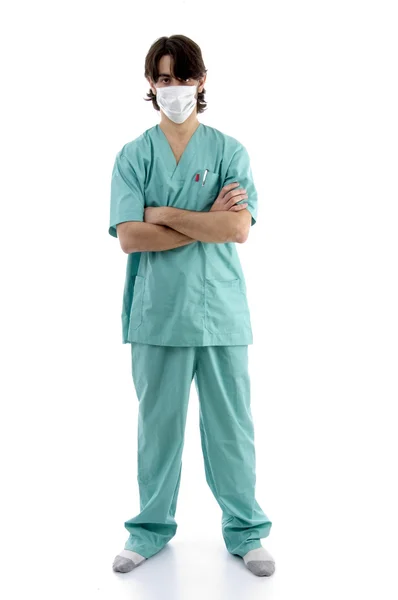 Γιατρός στο τρίβει και μάσκα προσώπου — Φωτογραφία Αρχείου