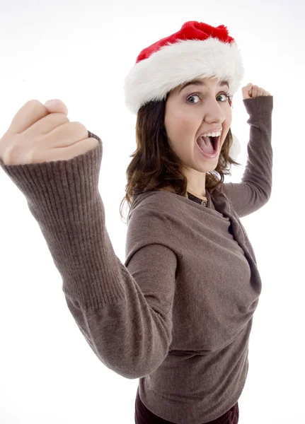 Adolescente de sucesso usando chapéu de Papai Noel — Fotografia de Stock