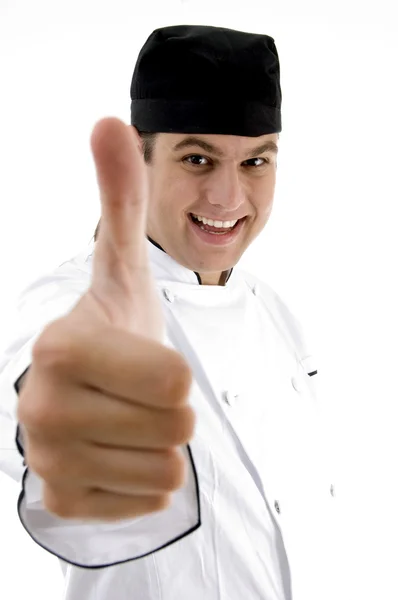 Przystojny szef kuchni z porządku dłoń ruch ręka — Zdjęcie stockowe