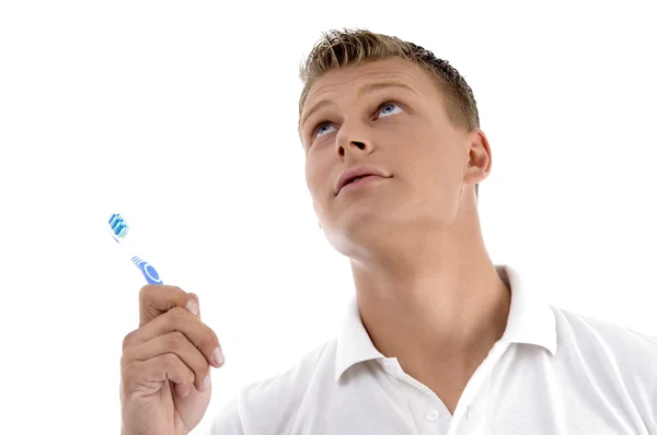 Homme sain posant avec une brosse à dents — Photo
