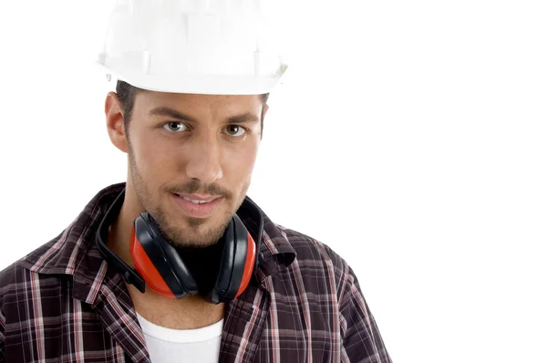 Arquiteto masculino posando com fones de ouvido — Fotografia de Stock