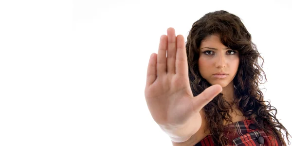 Beautiful woman showing stopping gesture — Stock Photo, Image