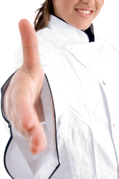 Closeup šéfkuchař nabízí handshake — Stock fotografie