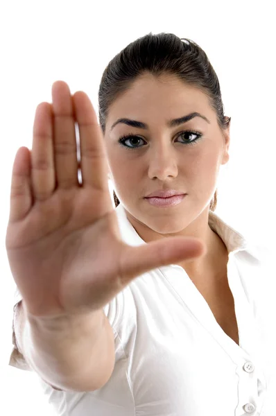 Jonge vrouw gebaren om te stoppen — Stockfoto