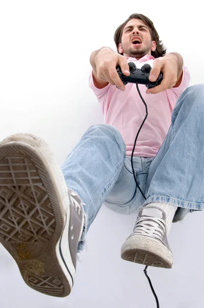 Knappe jongen genieten van videogame — Stockfoto
