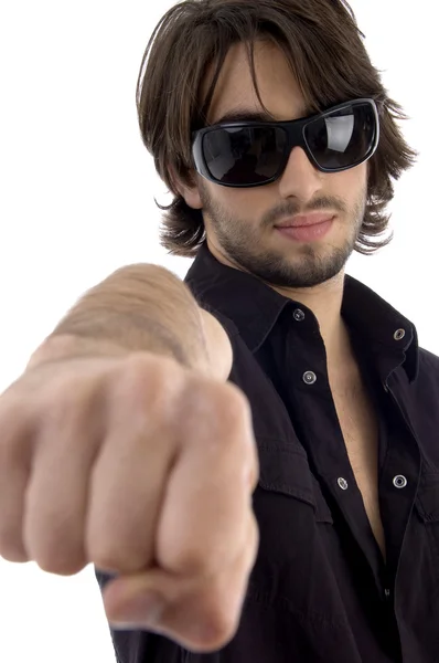 Young male showing punch to camera — Stock Photo, Image