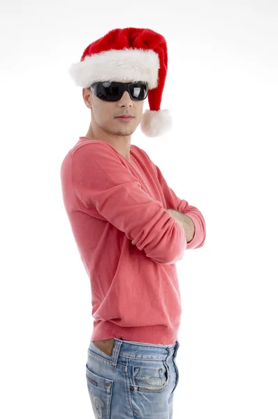 Όμορφος άνθρωπος με το καπέλο Χριστούγεννα — Φωτογραφία Αρχείου