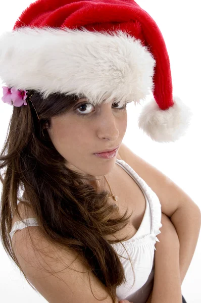 Femme glamour avec chapeau de Noël — Photo