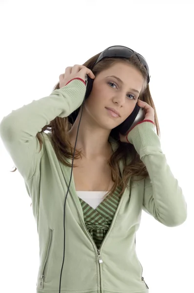 Attractive female enjoying music — Stock Photo, Image