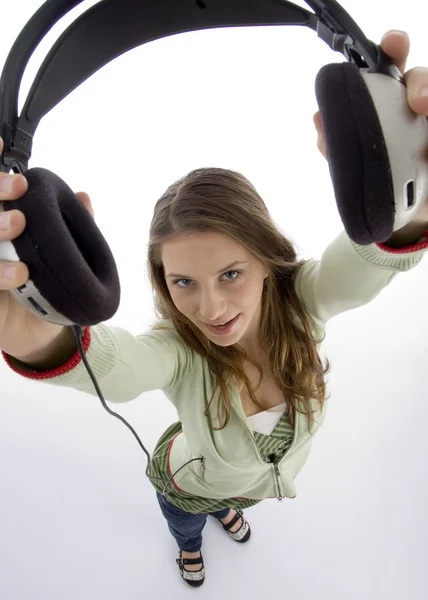 High angle view of female with headset — Stock Photo, Image
